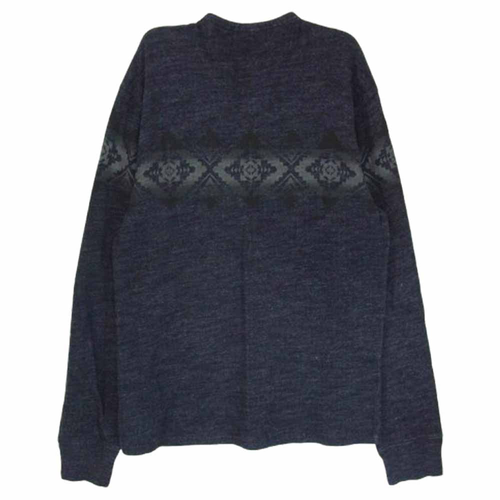 RRL ダブルアールエル インディゴ ネイティブプリント ヘンリーネック 長袖 Tシャツ カットソー ネイビー系 S【中古】