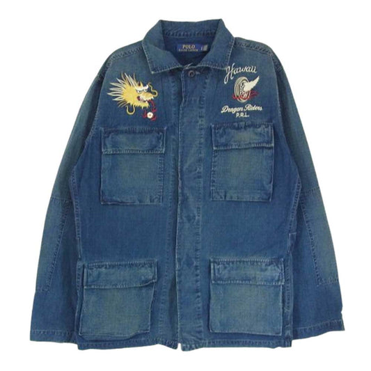 POLO RALPH LAUREN ポロ・ラルフローレン Ripstop Work shirt Jacket インディゴ  スカ刺繍 ミリタリー ジャケット インディゴブルー系 S【中古】