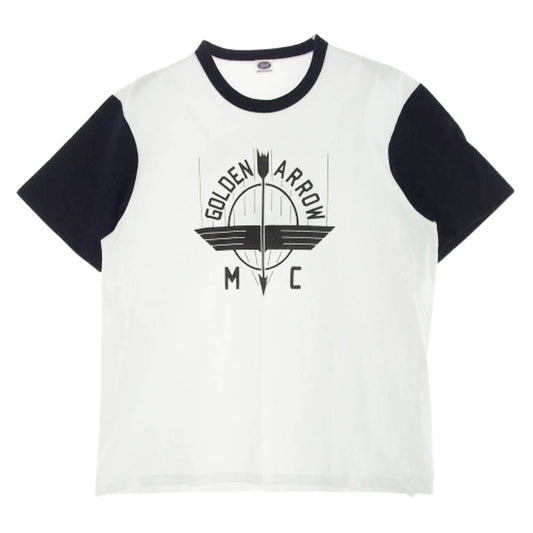 The REAL McCOY'S ザリアルマッコイズ BUCO ブコ GOLDEN ARROW 染み込みプリント 2トーン トリム 半袖 Tシャツ ホワイト系 M【中古】