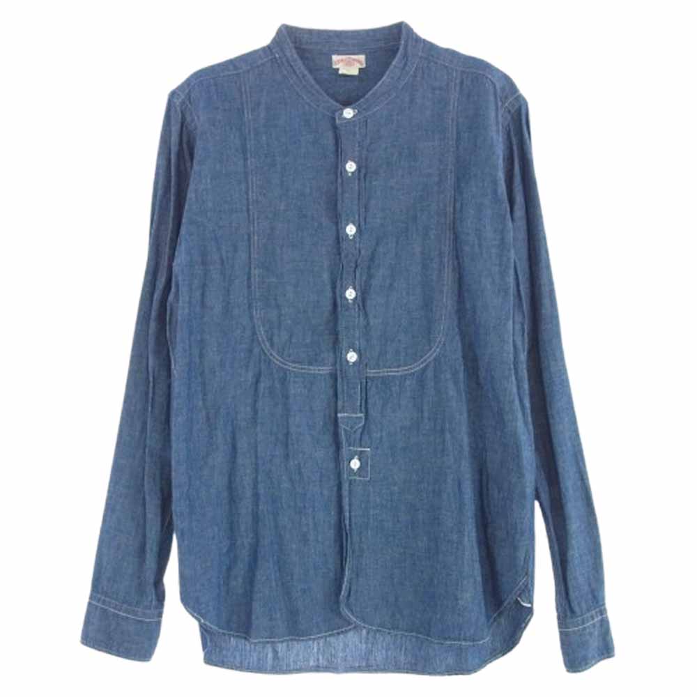 The REAL McCOY'S ザリアルマッコイズ DOUBLE DIAMOND ダブル ダイヤモンド スタンドカラー 長袖 シャンブレー シャツ インディゴブルー系 15【中古】