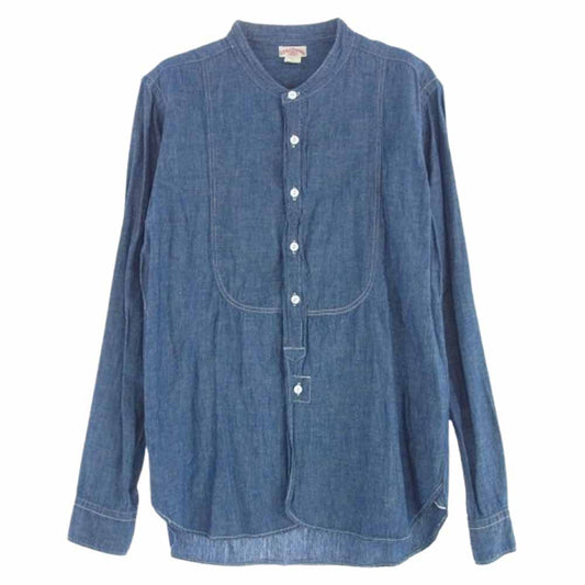 The REAL McCOY'S ザリアルマッコイズ DOUBLE DIAMOND ダブル ダイヤモンド スタンドカラー 長袖 シャンブレー シャツ インディゴブルー系 15【中古】