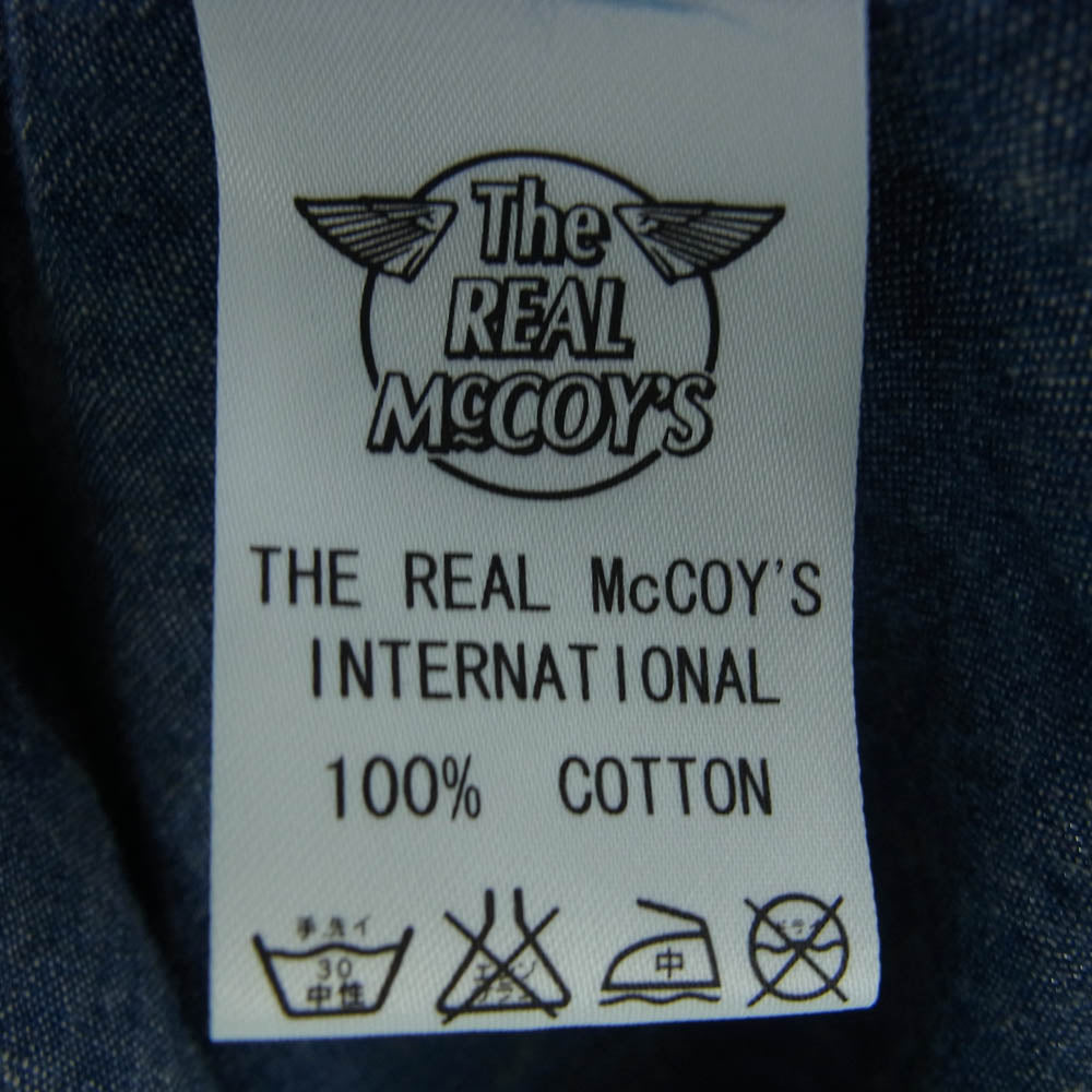 The REAL McCOY'S ザリアルマッコイズ DOUBLE DIAMOND ダブル ダイヤモンド スタンドカラー 長袖 シャンブレー シャツ インディゴブルー系 15【中古】