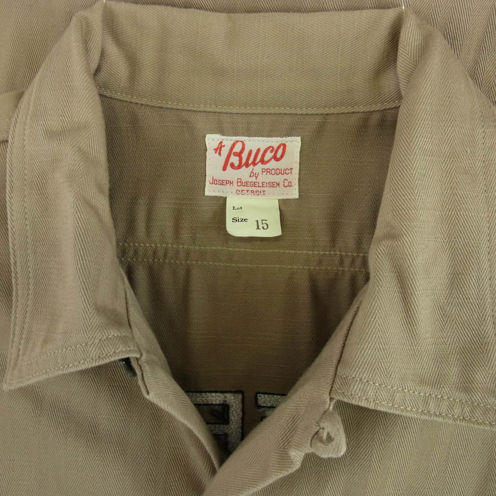 The REAL McCOY'S ザリアルマッコイズ BS16101 BUCO ブコ ANDERSON C.C. クラブシャツ ヘリンボーンツイル ワッペン付 長袖 シャツ ブラウン系 15【美品】【中古】