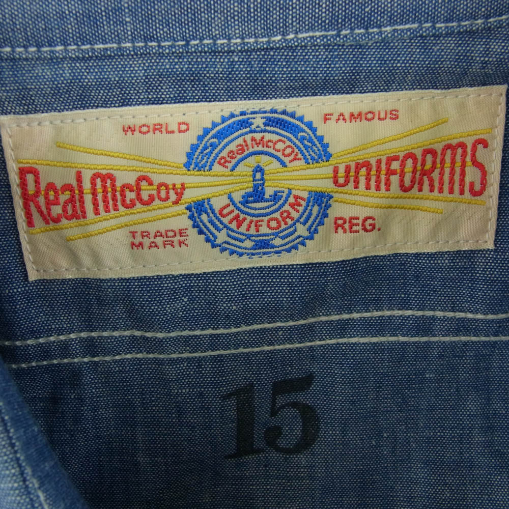 The REAL McCOY'S ザリアルマッコイズ SWALLOW カスタム シャンブレー 長袖 シャツ USN ポセイドン プリント インディゴブルー系 15【新古品】【未使用】【中古】