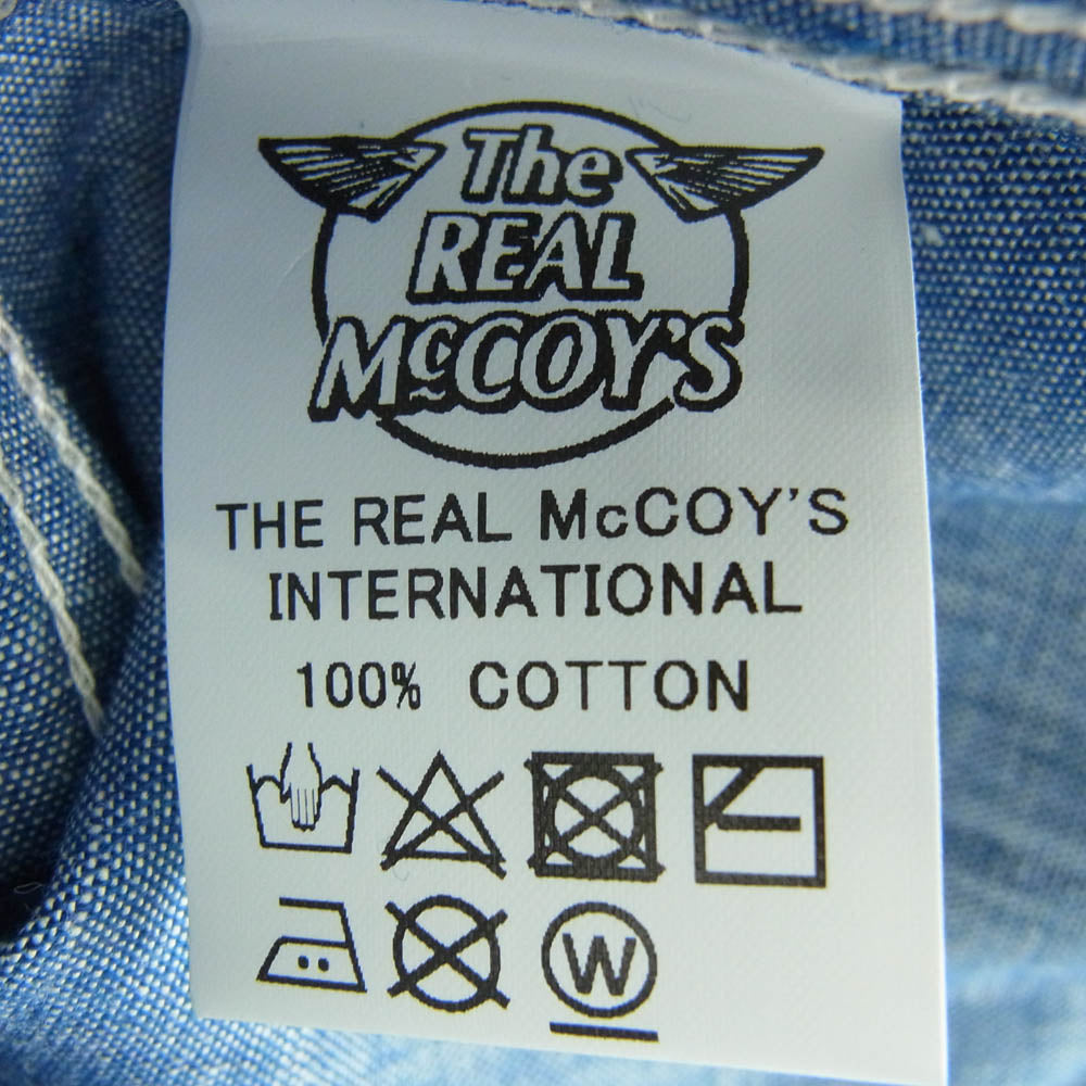 The REAL McCOY'S ザリアルマッコイズ SWALLOW カスタム シャンブレー 長袖 シャツ USN ポセイドン プリント インディゴブルー系 15【新古品】【未使用】【中古】