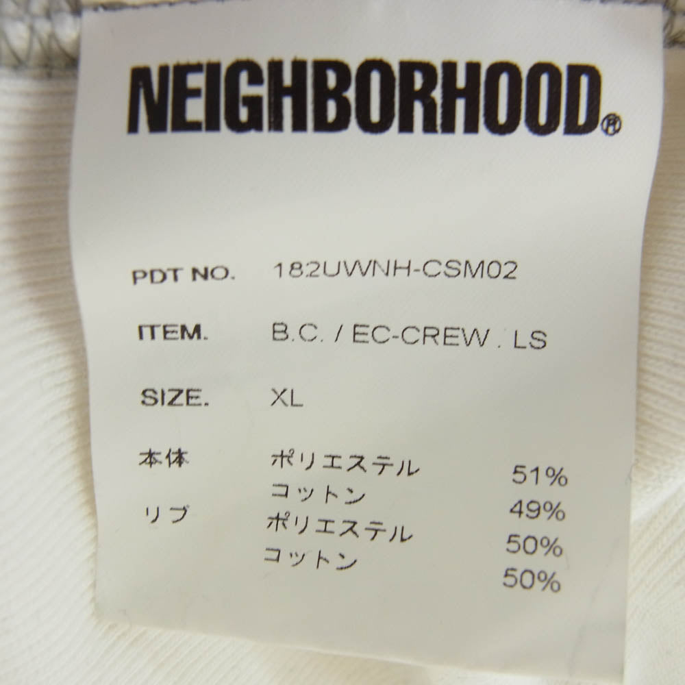 NEIGHBORHOOD ネイバーフッド 18AW 182UWNH-CSM02 B.C./EC-CREW クルーネック スウェット トレーナー ホワイト系 XL【中古】