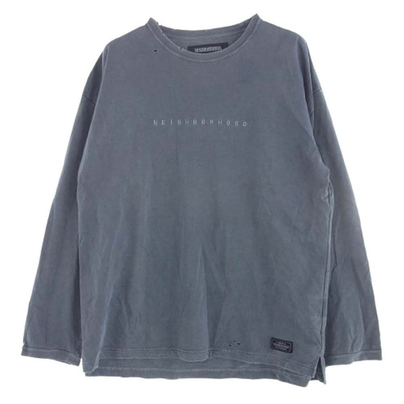 NEIGHBORHOOD ネイバーフッド 19AW 192FPNH-CSM02S SAVAGE.SQD/C-CREW.LS サベージ ダメージ加工 クルーネック 長袖 Tシャツ ロンT ブルー系 L【中古】