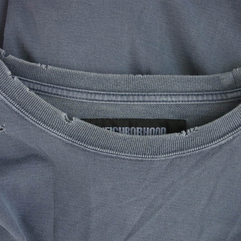 NEIGHBORHOOD ネイバーフッド 19AW 192FPNH-CSM02S SAVAGE.SQD/C-CREW.LS サベージ ダメージ加工 クルーネック 長袖 Tシャツ ロンT ブルー系 L【中古】