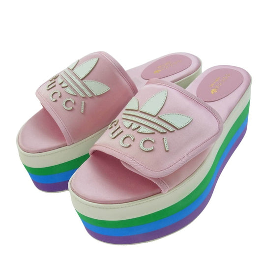 GUCCI グッチ 702294 adidas アディダス プラットフォーム シルク 厚底 サンダル ピンク系 マルチカラー系 39.5【新古品】【未使用】【中古】