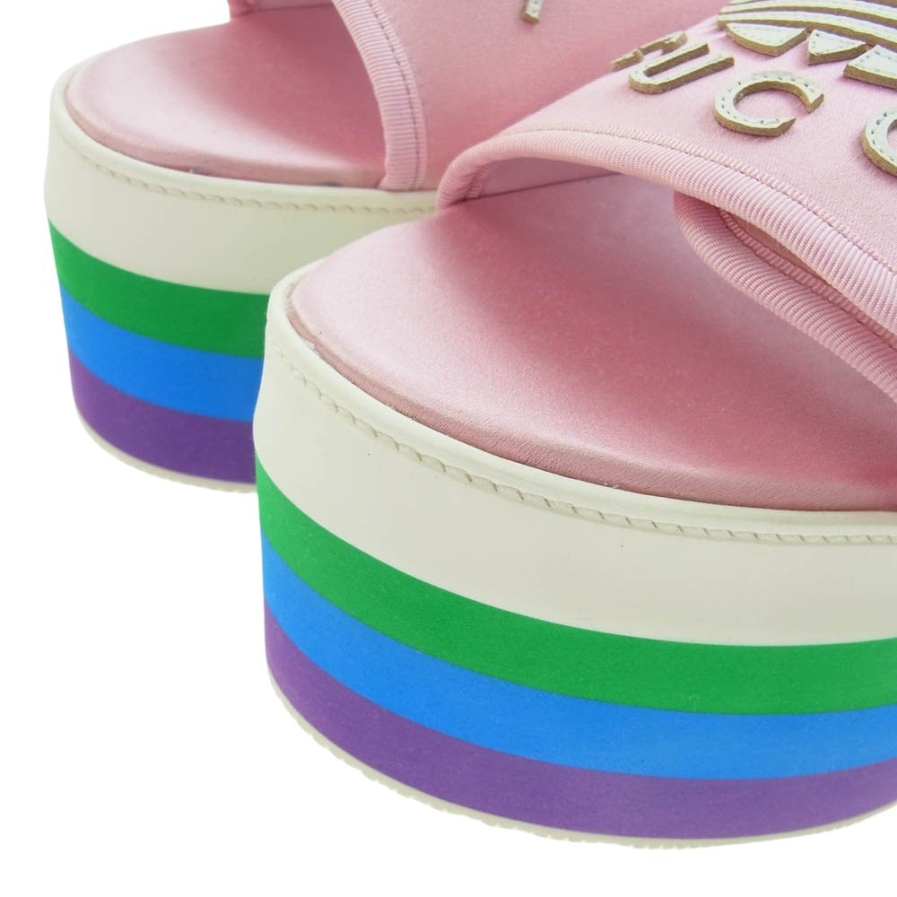 GUCCI グッチ 702294 adidas アディダス プラットフォーム シルク 厚底 サンダル ピンク系 マルチカラー系 39.5【新古品】【未使用】【中古】