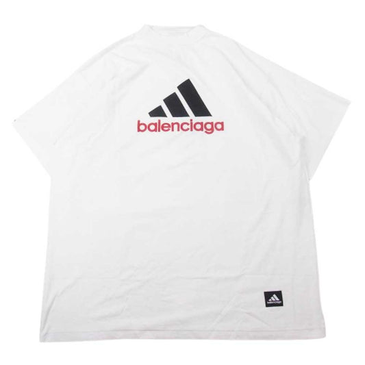BALENCIAGA バレンシアガ 23SS 731769 TNVA6 ADIDAS アディダス ロゴ デザイン オーバーサイズ 半袖 Tシャツ ホワイト系 3【中古】