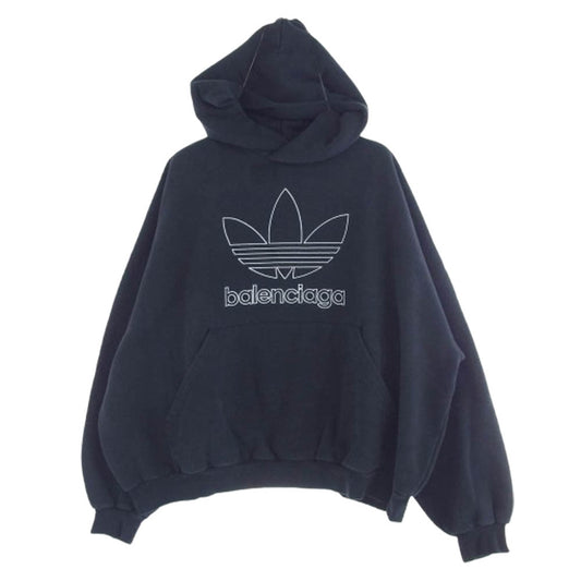 BALENCIAGA バレンシアガ 23SS 712396 TNVA9 adidas Large Hoodie Oversized アディダス ロゴ刺繍 プルオーバー パーカー ブラック系 S【中古】