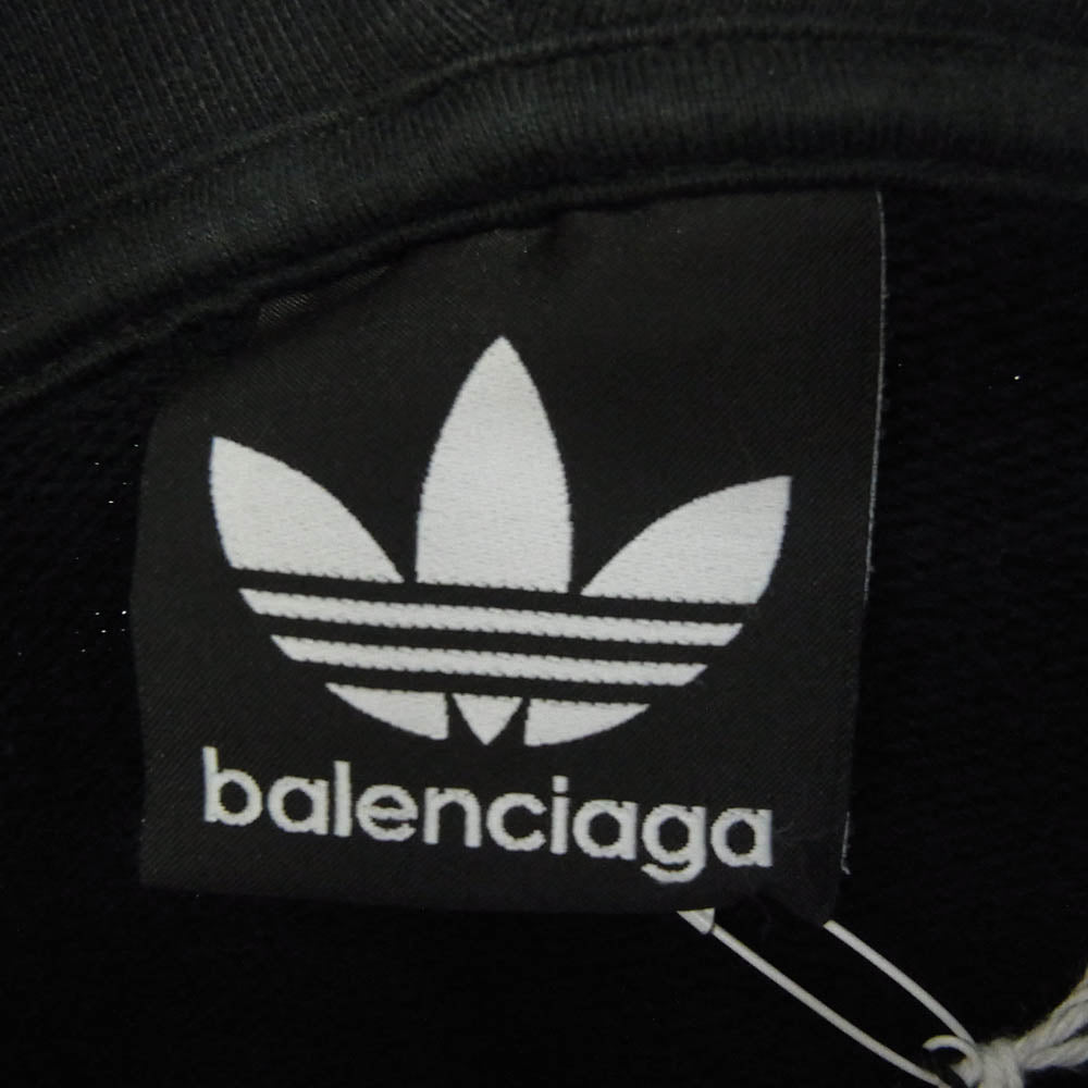 BALENCIAGA バレンシアガ 23SS 712396 TNVA9 adidas Large Hoodie Oversized アディダス ロゴ刺繍 プルオーバー パーカー ブラック系 S【中古】