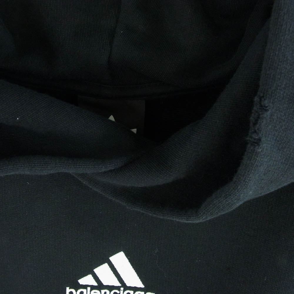 BALENCIAGA バレンシアガ 23AW 715001 TNVA8 adidas Hoodie Large Fit アディダス ロゴ刺繍 ダメージ加工 プルオーバー パーカー ブラック系 S【中古】