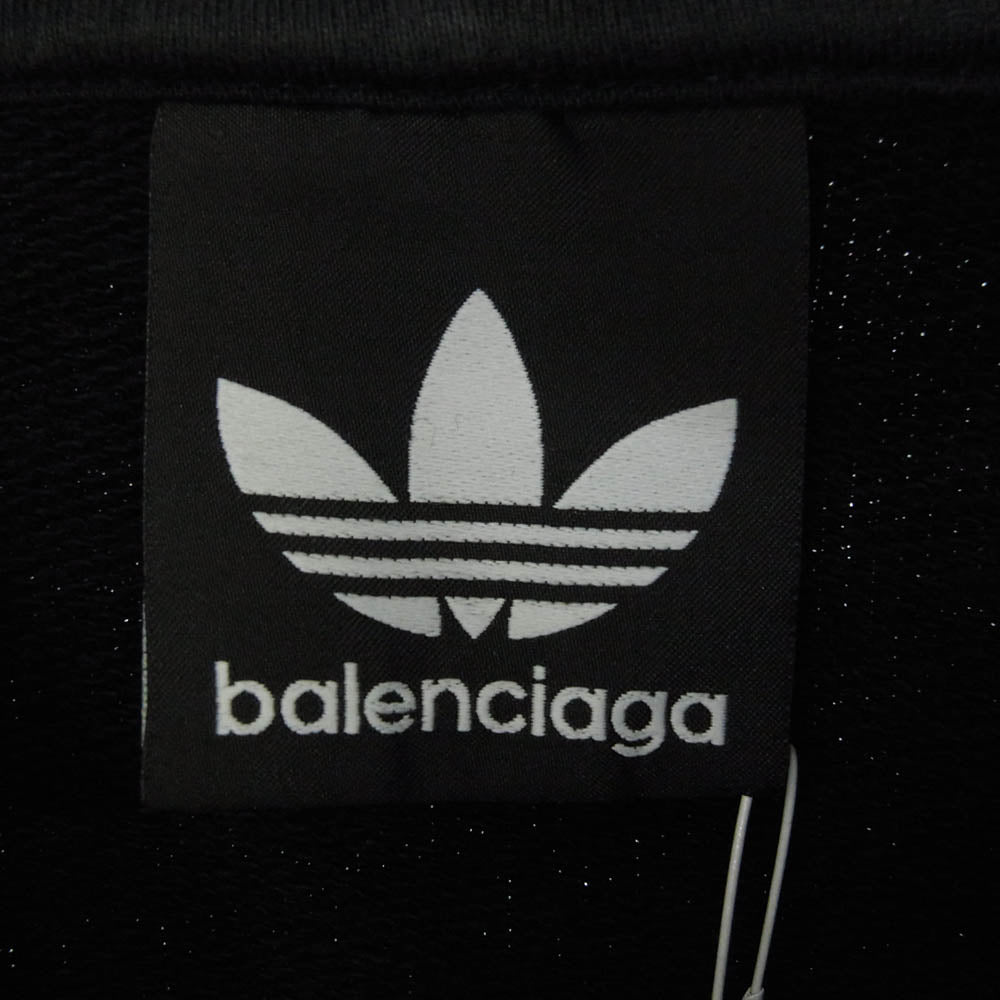 BALENCIAGA バレンシアガ 23AW 715001 TNVA8 adidas Hoodie Large Fit アディダス ロゴ刺繍 ダメージ加工 プルオーバー パーカー ブラック系 S【中古】