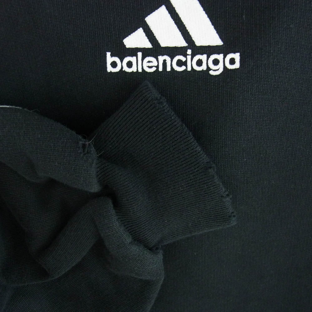 BALENCIAGA バレンシアガ 23AW 715001 TNVA8 adidas Hoodie Large Fit アディダス ロゴ刺繍 ダメージ加工 プルオーバー パーカー ブラック系 S【中古】