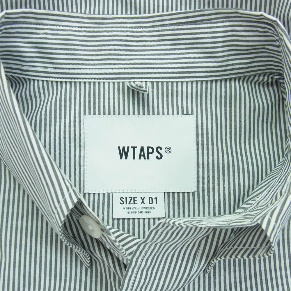 WTAPS ダブルタップス 23AW 232GWDT-SHM03 BROADCLOTH.TEXTILE.PROTECT ブロード ストライプ バックプリント 長袖 シャツ グレー系 1【中古】