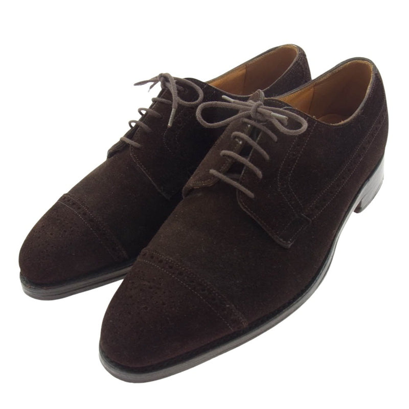 John Lobb ジョンロブ PARISロゴ BARAL バラル スエード レザ― キャップトゥ シューズ ブラウン系 7.5E【中古】