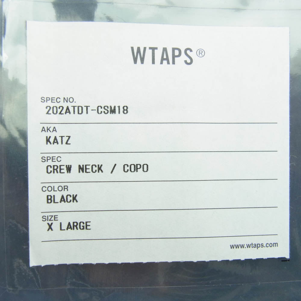 WTAPS ダブルタップス 20AW 202ATDT-CSM18 KATZ/CREW NECK/COPO カッツ クルーネック スウェット ブラック系 X 04【新古品】【未使用】【中古】