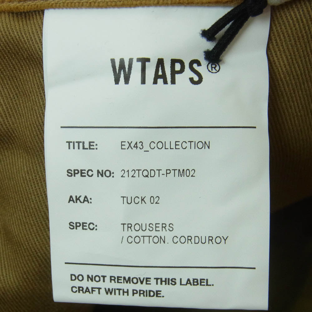 WTAPS ダブルタップス 21AW 212TQDT-PTM02 TUCK 02 TROUSERS COTTON CORDUROY コーデュロイ トラウザー パンツ ライトブラウン系 01【新古品】【未使用】【中古】