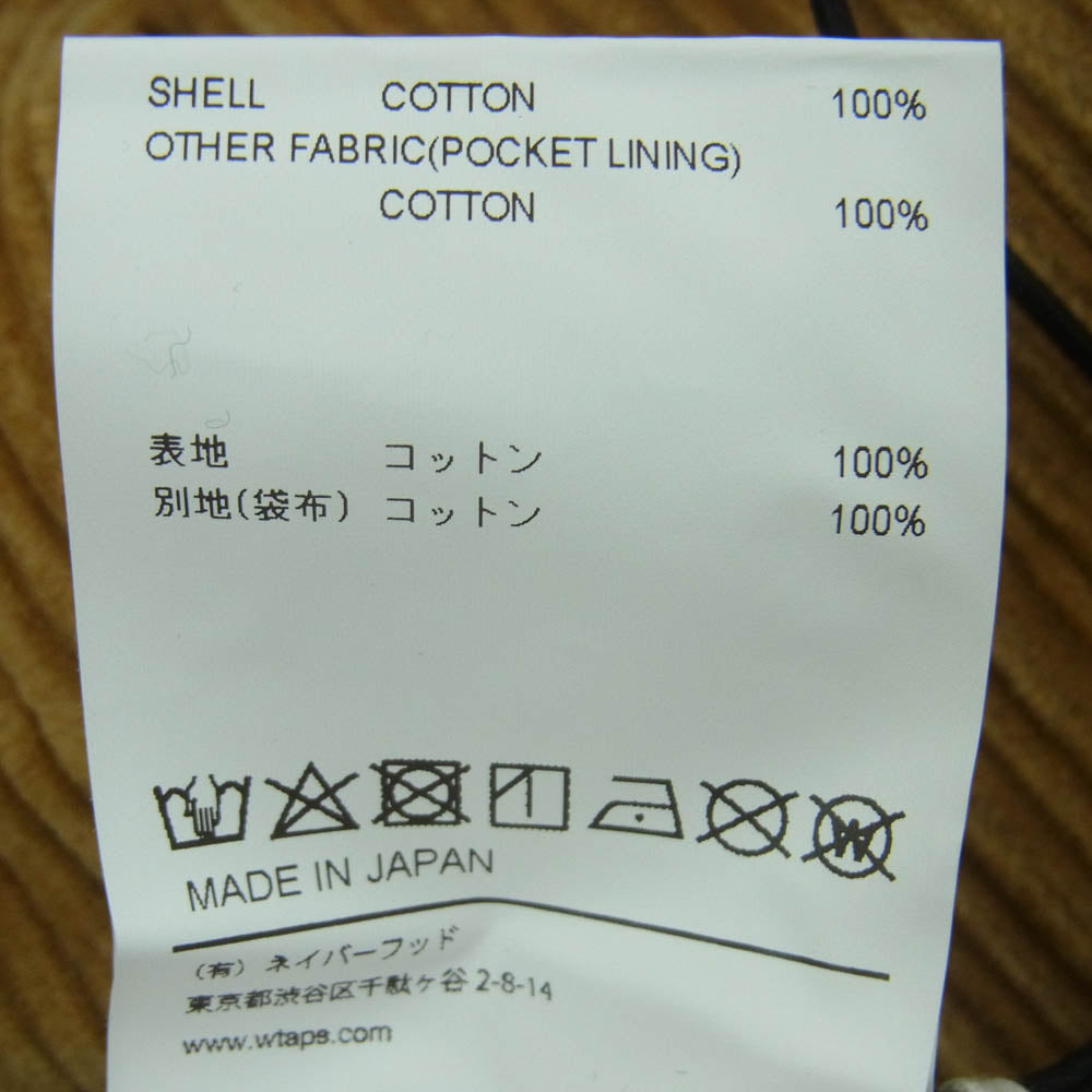 WTAPS ダブルタップス 21AW 212TQDT-PTM02 TUCK 02 TROUSERS COTTON CORDUROY コーデュロイ トラウザー パンツ ライトブラウン系 01【新古品】【未使用】【中古】