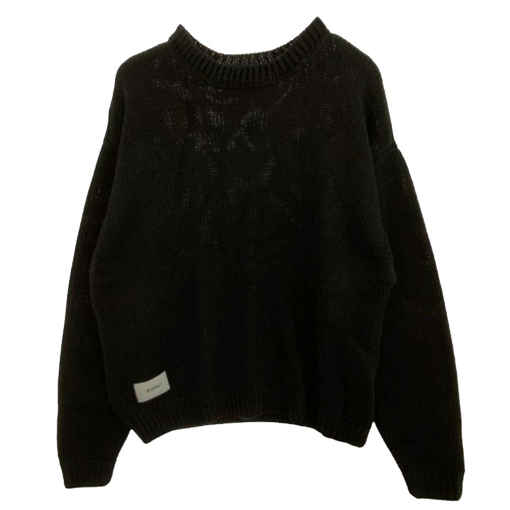WTAPS ダブルタップス 23AW 232MADT-KNM04 CREW NECK 01 / SWEATER / POLY. T-ROCK ロゴ刺繍 クルーネック ニット セーター ブラック系 04【新古品】【未使用】【中古】