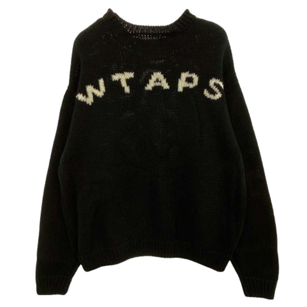 WTAPS ダブルタップス 23AW 232MADT-KNM04 CREW NECK 01 / SWEATER / POLY. T-ROCK ロゴ刺繍 クルーネック ニット セーター ブラック系 04【新古品】【未使用】【中古】