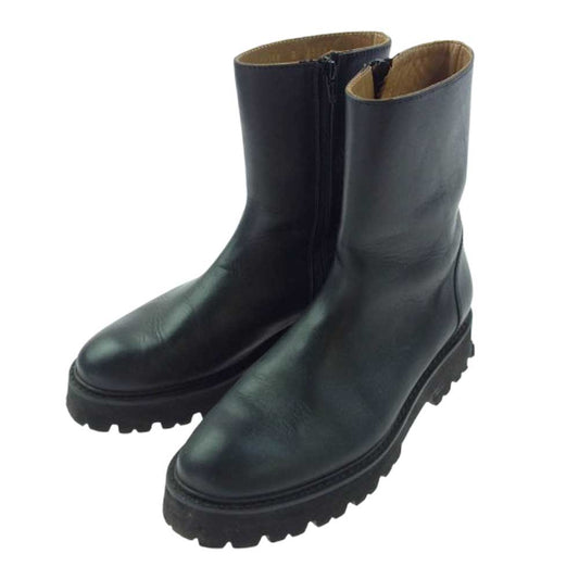 カミナンド サイドジップ レザーショートブーツ ブラック系 8【中古】