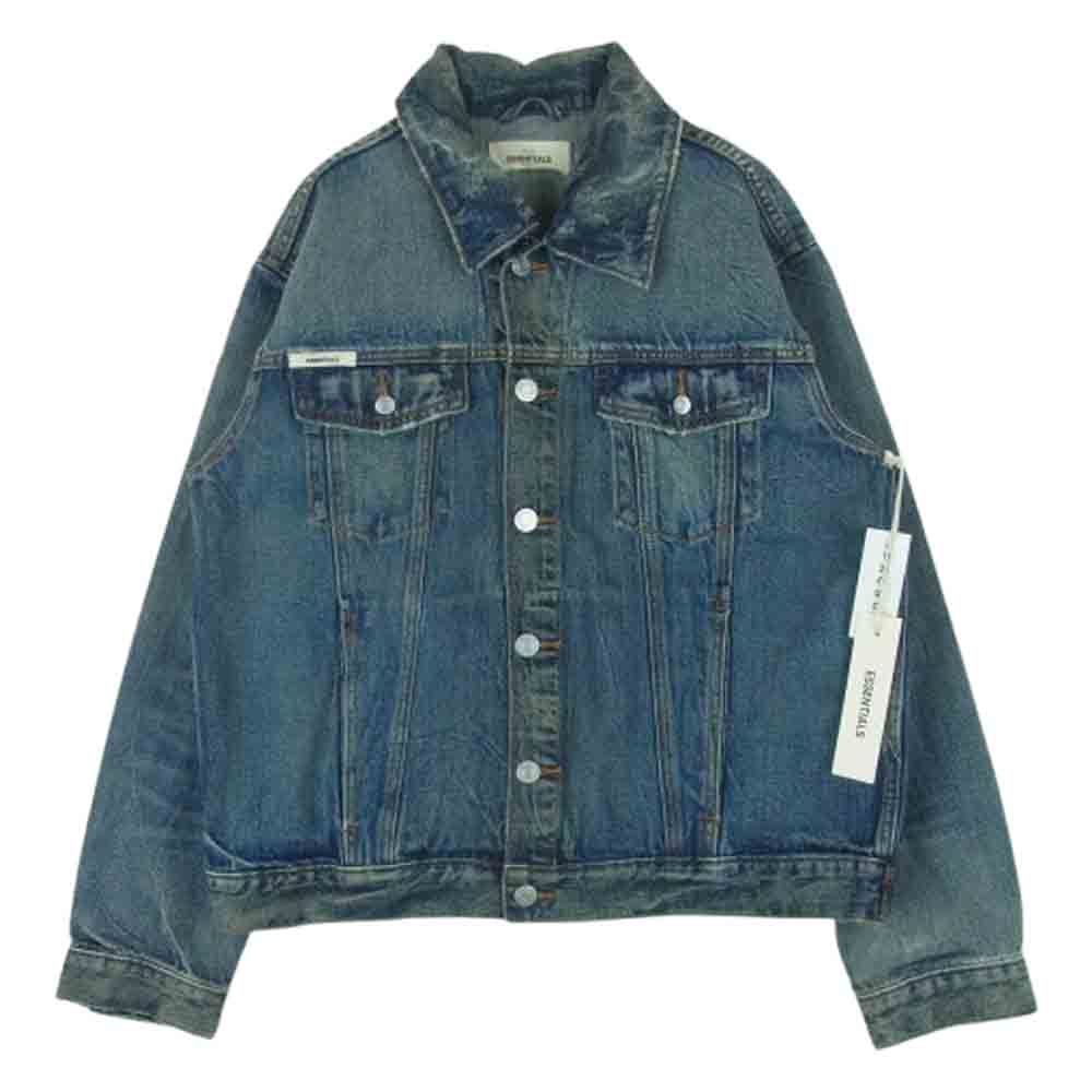 FEAR OF GOD フィアオブゴッド ESSENTIALS denim trucker jacket ダメージ加工 エッセンシャルズ トラッカー デニム ジャケット インディゴブルー系 M【美品】【中古】