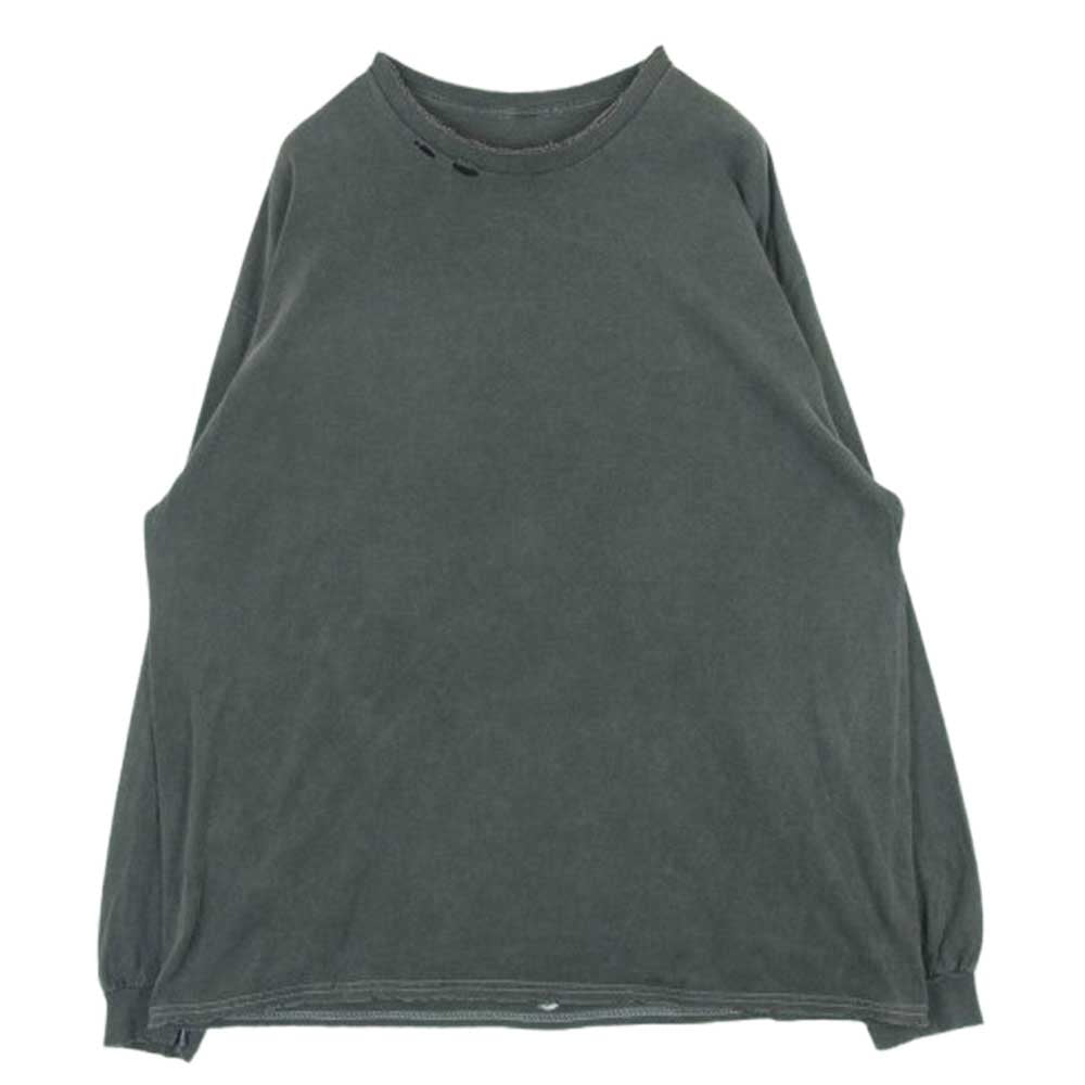 ANCELLM アンセルム EMBROIDERY DYED LS T-SHIRT ロゴ 刺繍 ダメージ加工 長袖 Tシャツ ホンジュラス製 グレー系 OS【中古】