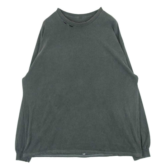 ANCELLM アンセルム EMBROIDERY DYED LS T-SHIRT ロゴ 刺繍 ダメージ加工 長袖 Tシャツ ホンジュラス製 グレー系 OS【中古】