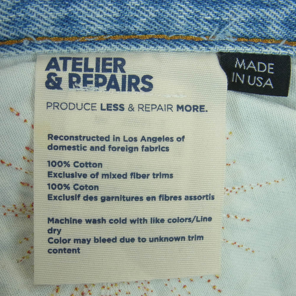 ATELIER&REPAIRS アトリエ&リペアーズ JS501-2 刺繍デザイン リメイク デニム パンツ ジーンズ インディゴブルー系 34【中古】