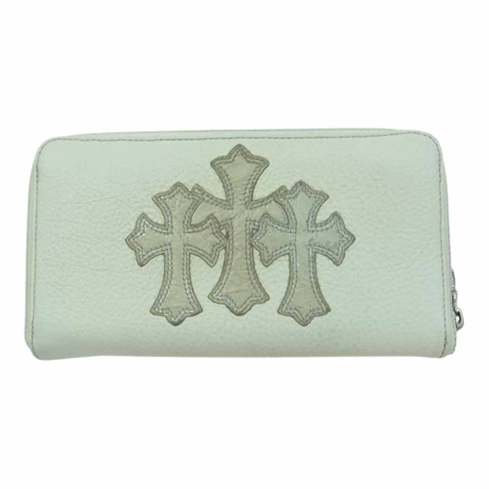CHROME HEARTS クロムハーツ（原本無） ブラックシンフォニー購入証明書付属 REC F ZIP 3クロス セメタリークロス レザーパッチ ラウンドジップ レザーウォレット 長財布 ホワイトレザー オフホワイト系【中古】