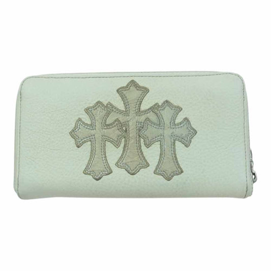 CHROME HEARTS クロムハーツ（原本無） ブラックシンフォニー購入証明書付属 REC F ZIP 3クロス セメタリークロス レザーパッチ ラウンドジップ レザーウォレット 長財布 ホワイトレザー オフホワイト系【中古】