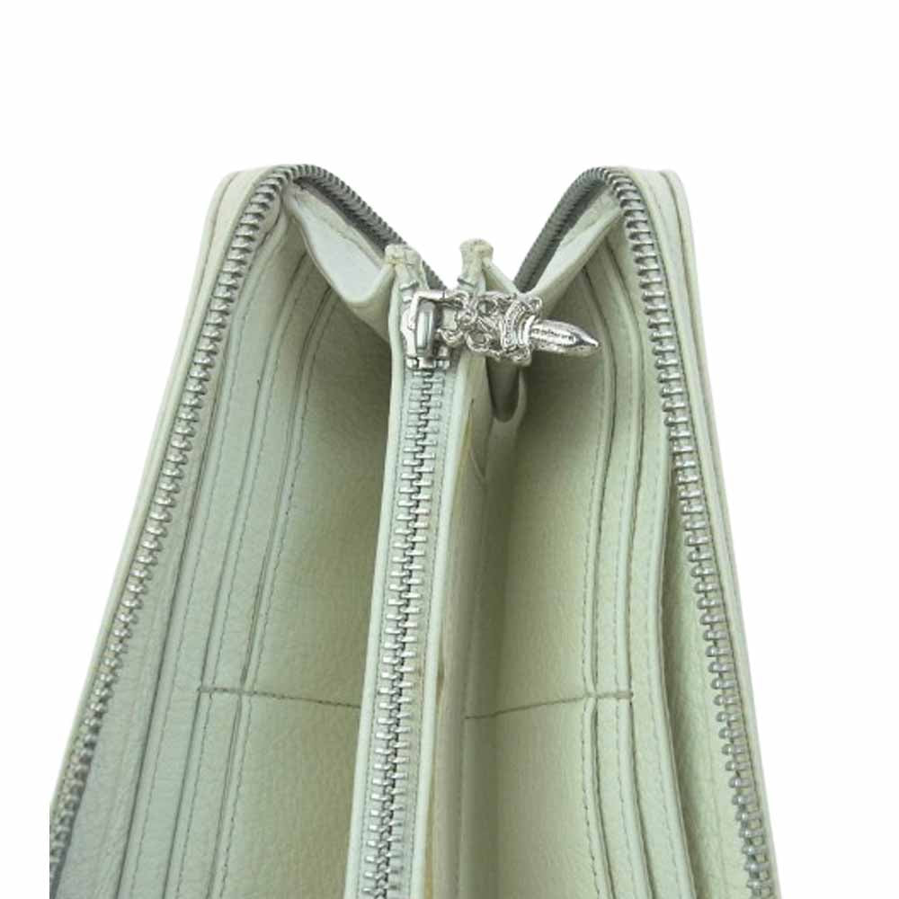 CHROME HEARTS クロムハーツ（原本無） ブラックシンフォニー購入証明書付属 REC F ZIP 3クロス セメタリークロス レザーパッチ ラウンドジップ レザーウォレット 長財布 ホワイトレザー オフホワイト系【中古】