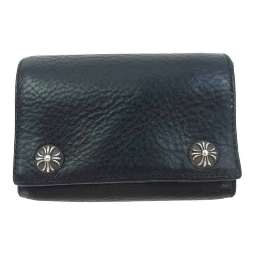 CHROME HEARTS クロムハーツ（原本無） 3FOLD 3フォールド クロスボタン レザーウォレット 三つ折り財布 ブラック系【中古】