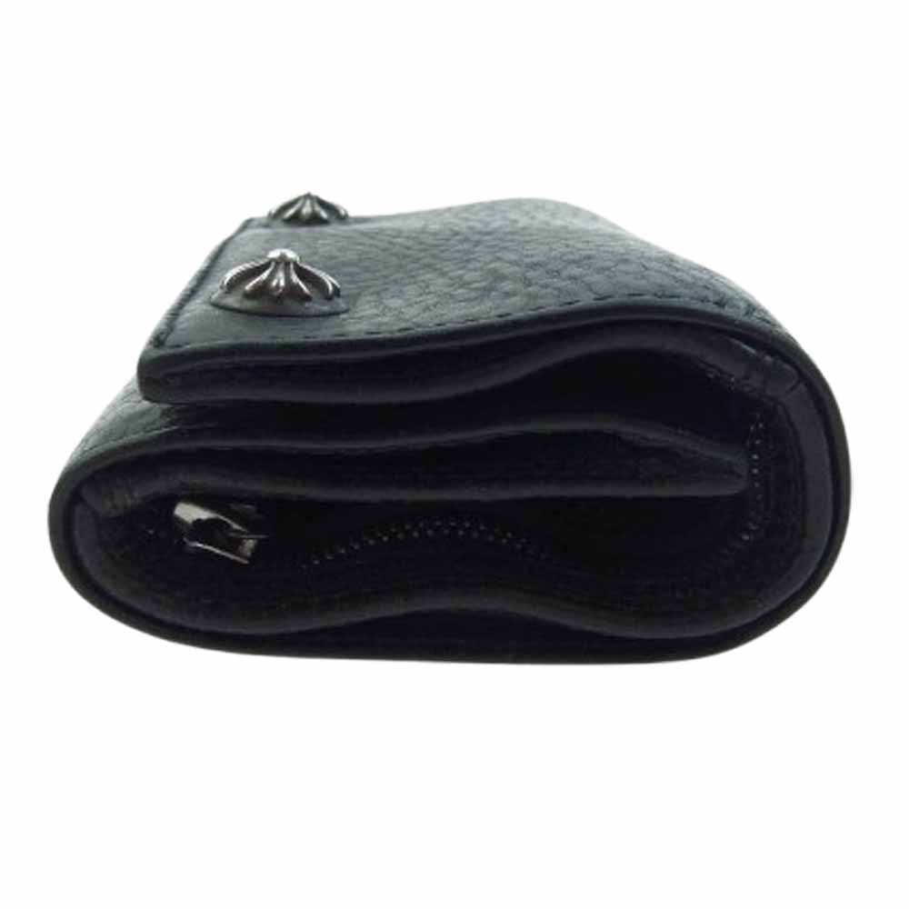CHROME HEARTS クロムハーツ（原本無） 3FOLD 3フォールド クロスボタン レザーウォレット 三つ折り財布 ブラック系【中古】
