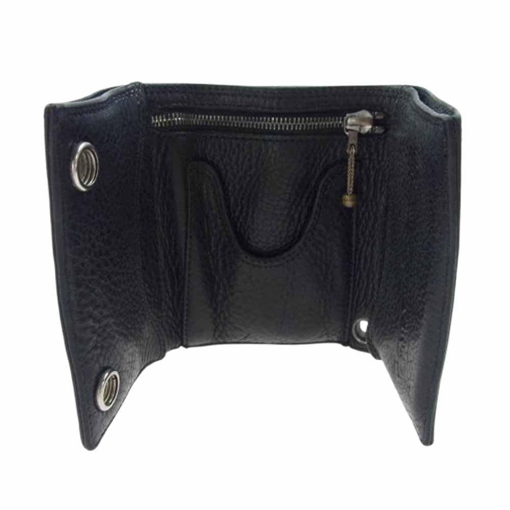 CHROME HEARTS クロムハーツ（原本無） 3FOLD 3フォールド クロスボタン レザーウォレット 三つ折り財布 ブラック系【中古】