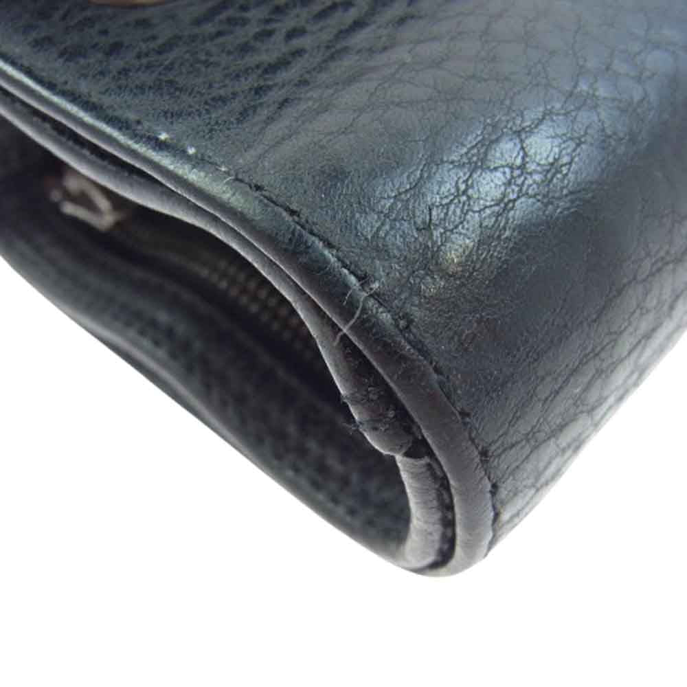CHROME HEARTS クロムハーツ（原本無） 3FOLD 3フォールド クロスボタン レザーウォレット 三つ折り財布 ブラック系【中古】
