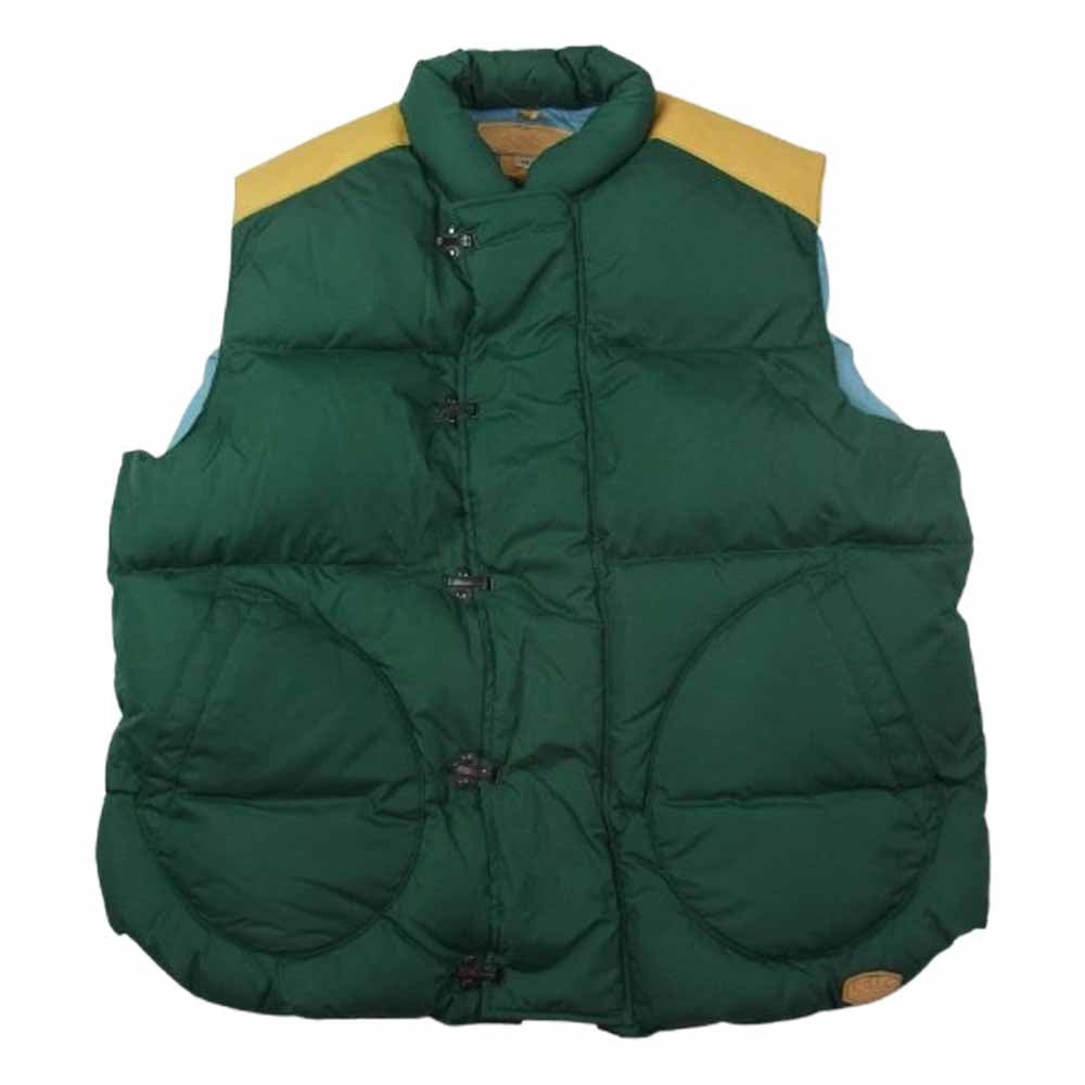 Nigel Cabourn ナイジェルケーボン 200-242-57 Rocky Mountain FeatherBed ロッキーマウンテンフェザーベッド レザー切替 クリップ ダウンベスト グリーン系 46【中古】