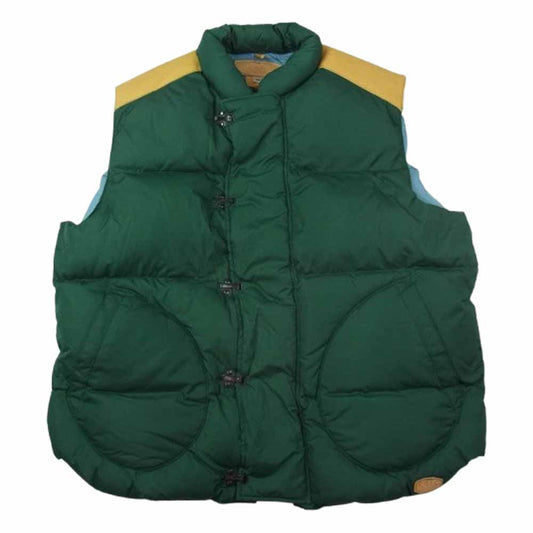 Nigel Cabourn ナイジェルケーボン 200-242-57 Rocky Mountain FeatherBed ロッキーマウンテンフェザーベッド レザー切替 クリップ ダウンベスト グリーン系 46【中古】
