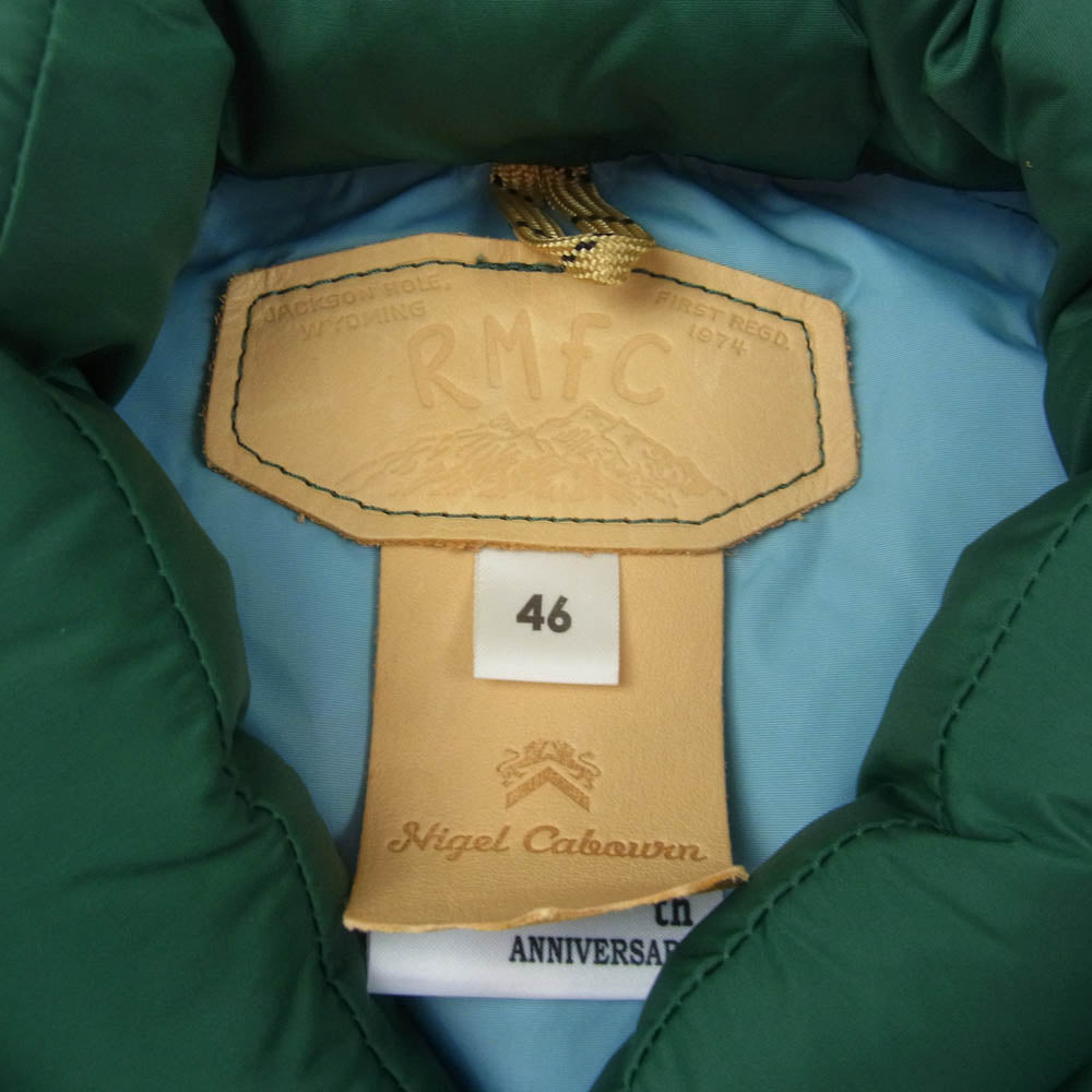Nigel Cabourn ナイジェルケーボン 200-242-57 Rocky Mountain FeatherBed ロッキーマウンテンフェザーベッド レザー切替 クリップ ダウンベスト グリーン系 46【中古】