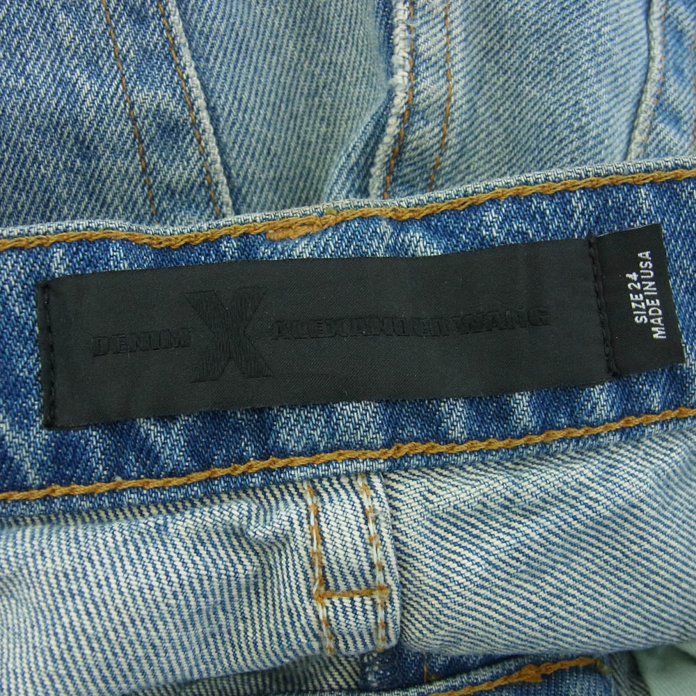 Alexander Wang アレキサンダーワン レザーループ ボタンフライ テーパード デニムパンツ インディゴブルー系 24【中古】