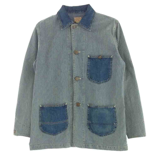 ダブルワークス ヒッコリー デニム カバーオール ジャケット インディゴブルー系 36【中古】