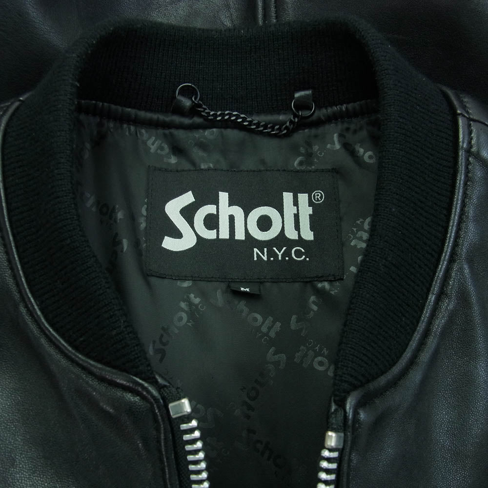 schott ショット 3101061 MA-1 TYPE LEATHER JACKET BOWERY バワリー レザ― フライト ジャケット ブルゾン ブラック系 M【中古】