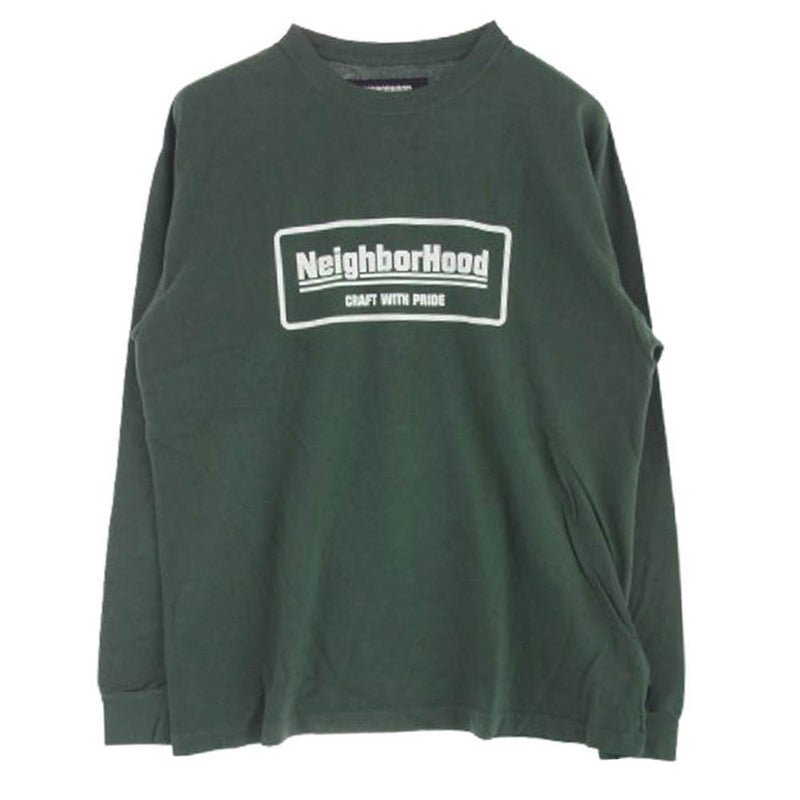 NEIGHBORHOOD ネイバーフッド 22AW 222OKNH-CSM02 SULFUR DYE CREW ロゴプリント クルーネック 長袖 Tシャツ グリーン系 L【中古】
