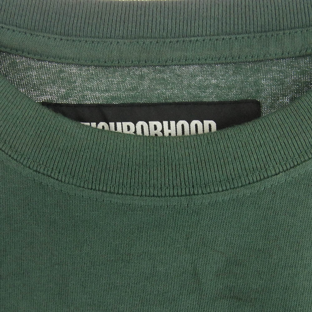 NEIGHBORHOOD ネイバーフッド 22AW 222OKNH-CSM02 SULFUR DYE CREW ロゴプリント クルーネック 長袖 Tシャツ グリーン系 L【中古】