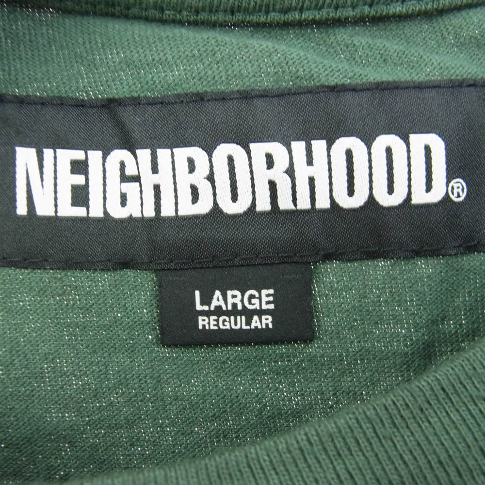 NEIGHBORHOOD ネイバーフッド 22AW 222OKNH-CSM02 SULFUR DYE CREW ロゴプリント クルーネック 長袖 Tシャツ グリーン系 L【中古】