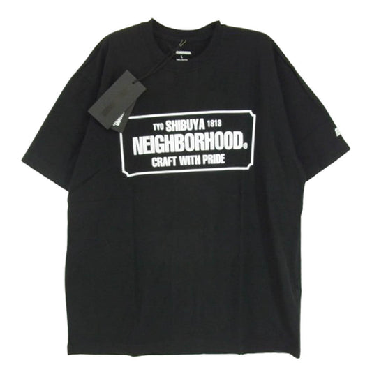 NEIGHBORHOOD ネイバーフッド 23SS 231PCNH-ST02S NH SHIBUYA.TEE SS 渋谷ロゴプリント クルーネック コットン 半袖 Tシャツ ブラック系 L【極上美品】【中古】