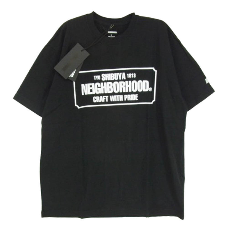 NEIGHBORHOOD ネイバーフッド 23SS 231PCNH-ST02S NH SHIBUYA.TEE SS 渋谷ロゴプリント クルーネック コットン 半袖 Tシャツ ブラック系 L【極上美品】【中古】
